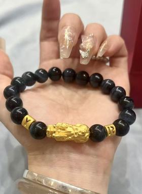 diy字母貔休貔貅手链女黄金转运珠情侣皮丘999足金送男友七夕礼物