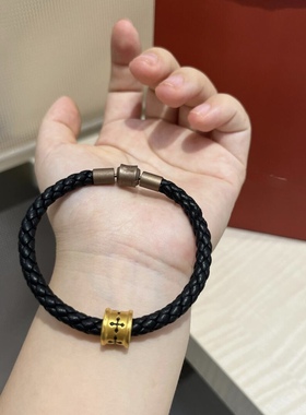 黄金足金999刺青信念转运珠手链女男士皮绳新年情人节礼物送男友