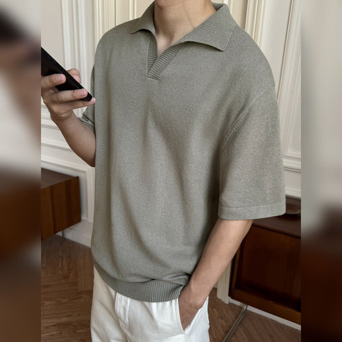 ROW风老钱肌理感特殊织法休闲翻领POLO短袖