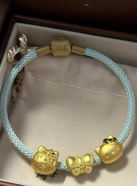 KT黄金kitty猫足金999转运珠手链女纯金手串送女友老婆情人节礼物
