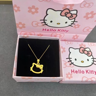Hello Kitty镂空黄金吊坠足金999凯蒂猫KT蝴蝶结挂坠女项链送女友