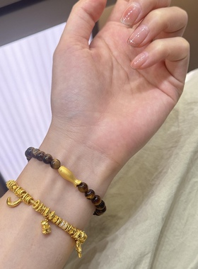 古法黄金小金鱼手链女999足金小鱼手串送女友老婆七夕情人节礼物