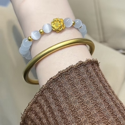 莲花小金珠足金999手串女黄金手链纯金送女友老婆七夕情人节礼物