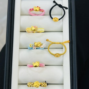 hello kitty黄金戒指足金999凯蒂猫kt猫指环送女友七夕情人节礼物