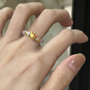 hello kitty黄金戒指足金999凯蒂猫kt猫指环送女友七夕情人节礼物