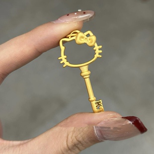 足金999hello kitty项链钥匙黄金KT猫蝴蝶结送女友老婆七夕礼物