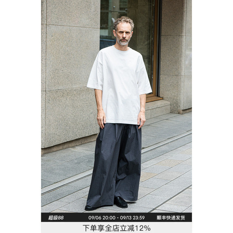 设计师定制极简纸棉短袖T恤男夏季宽松针织螺纹体恤上衣