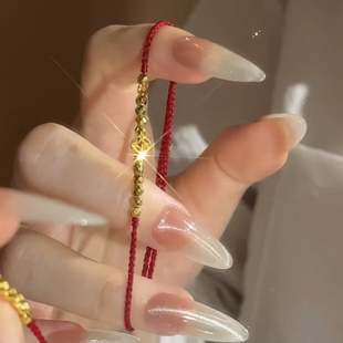 正品新款黄金足金999手链女红绳碎金子蹦迪珠 送女友老婆七夕礼物