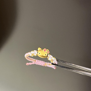 hello kitty黄金戒指足金999凯蒂猫kt猫指环送女友七夕情人节礼物