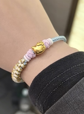 正品999足金Hello kitty猫3D黄金凯蒂猫KT手链送女友老婆七夕礼物