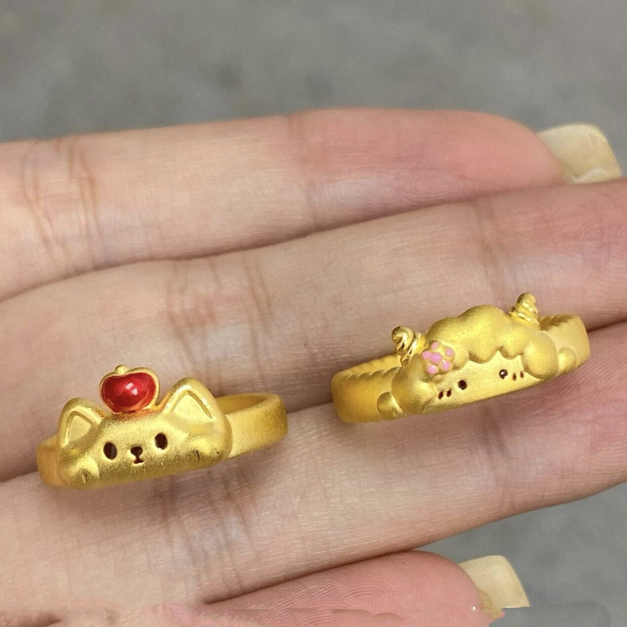 萌宠系列指环苹果宾狗黄金戒指足金999送女友老婆七夕情人节礼物