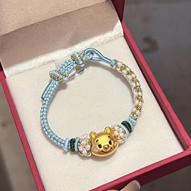 正品黄金维尼小熊头转运珠手链卡通手串送女友老婆七夕情人节礼物