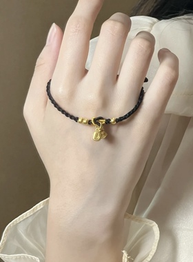 铃铛小金珠足金999黄金福牌福字手链女送女友老婆七夕情人节礼物