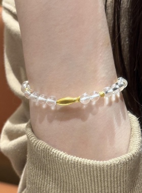 古法黄金小金鱼手链女999足金小鱼手串送女友老婆七夕情人节礼物