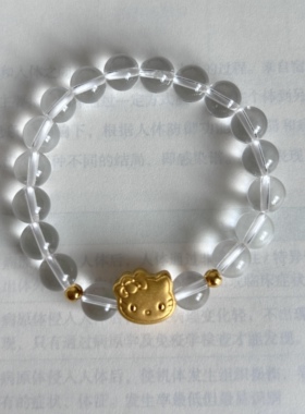 黄金足金999金KT猫手链猫头蝴蝶结转运珠手串礼物情人节礼物女孩