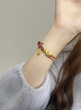 小金蛇五帝币999足金五帝钱手链女黄金 送女友老婆七夕情人节礼物