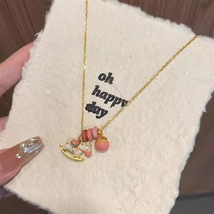 新款水贝纯金高温烧蓝纯金黄金足金999小木马吊坠摇摇马项链礼物