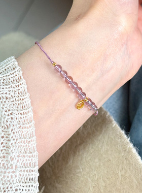 925纯银福字白水晶手绳手链女简约编织新中式小众设计清冷感手环