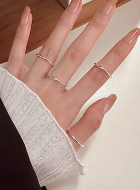 s925纯银素圈戒指女简约百搭高级轻奢叠搭细款开口可调节小众指环