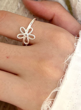 纯银花朵戒指女925银色小花开口食指指环小众百搭2022年秋冬新款