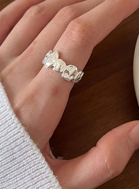 不规则皱褶s925纯银戒指女小众设计开口可调节指环气质百搭冷淡风