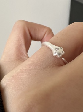 925纯银镶钻猫爪戒指女简约哑光轻奢精致高级感开口指环小众设计