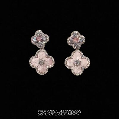 Vintage古着 Pink 粉色绮梦花朵锆石耳钉