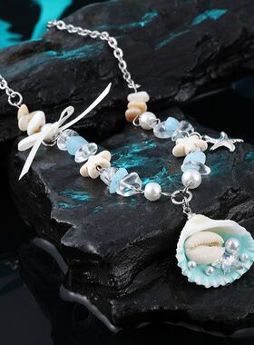 贝壳海螺吊坠项链女珍珠款可爱串珠锁骨链小众毛衣链轻奢海边配饰