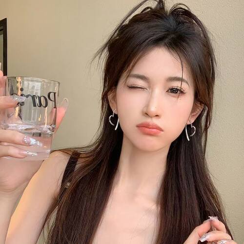 爱心耳环女秋冬冷淡风线条耳圈小众2024新款爆款耳饰耳钉