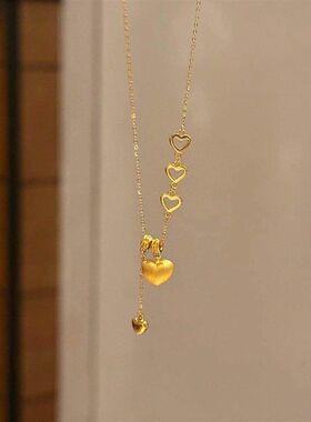 复古金色拉丝镂空爱心流苏项链女轻奢小众高级感简约锁骨颈链配饰