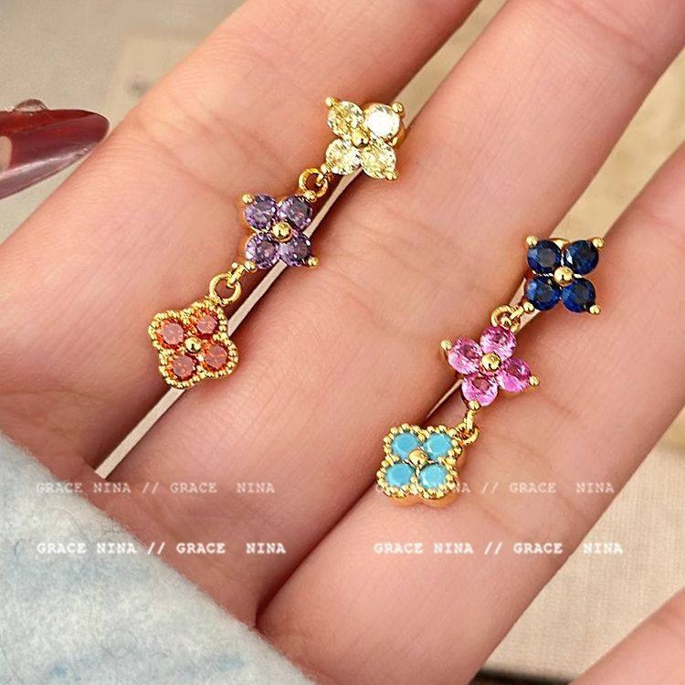 美迷糊啦!彩锆幸运草流苏耳钉轻奢高级感气质耳饰女独特绝美耳环,饰品/流行首饰/时尚饰品新,耳环,淘宝优惠券,粉丝福利购,淘宝优惠卷