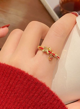 小马生肖红色开口戒指女2025新款爆款小众设计食指环轻奢高级感