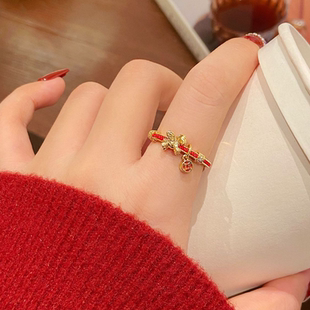 小马生肖红色开口戒指女2025新款爆款小众设计食指环轻奢高级感