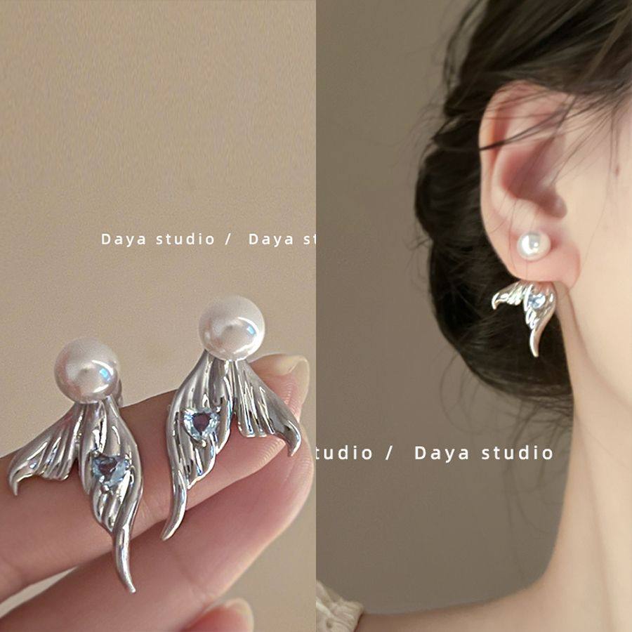 人鱼的宝藏亮戴的精致法式圆珠金属鱼尾轻奢感小众耳环,饰品/流行首饰/时尚饰品新,耳环,淘宝优惠券,粉丝福利购,淘宝优惠卷