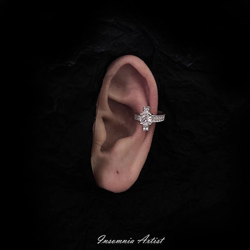 失眠艺术家《十字星环》无耳洞耳骨夹高级镶钻双色中性耳夹