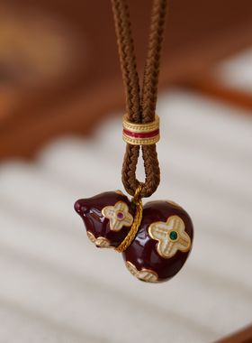 新中式国风珐琅彩色葫芦项链配饰秋冬长款编织绳百搭毛衣链锁骨链