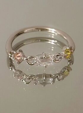 合金戒指 小红书同款三钻链条戒指女ins小众设计百搭指环女生礼物