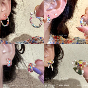 多巴胺心动!彩色串珠碎银耳钉女小众设计感高级耳环轻奢百搭耳饰