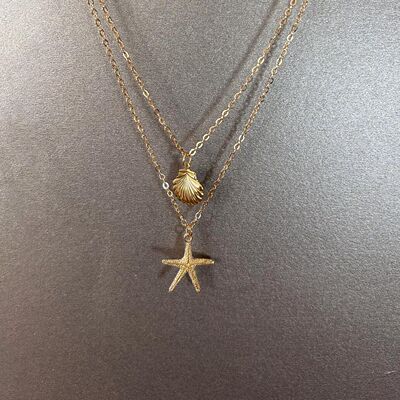 「biu boom」中古金色海星贝壳项链海边度假风复古叠戴双层锁骨链