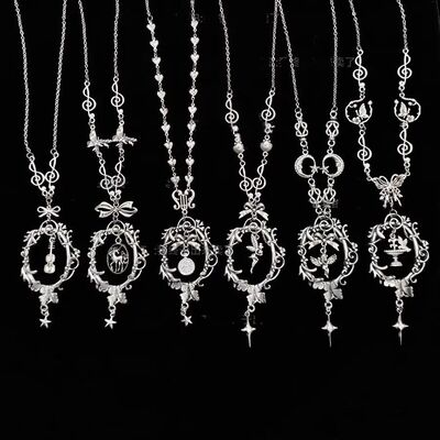 花环做旧古银色cla系lolita项链毛衣链长款复古原创手作