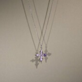 Vintage古着The Purple Cross女生项链紫色水钻十字架吊坠饰品新