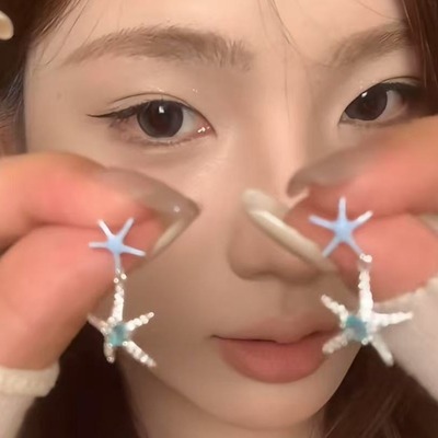 海洋之心蓝色锆石海星流苏耳钉女小众独特设计气质高级耳饰耳环