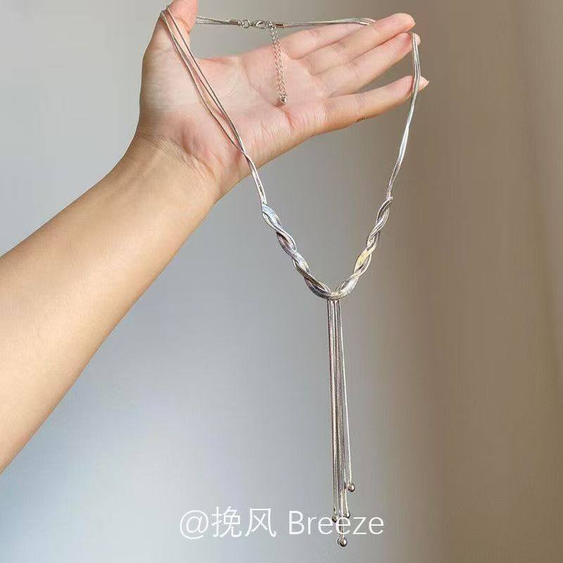 「晨昏分界」冷淡风ins编织蛇骨y型项链简约个性夸张设计感锁骨链图片