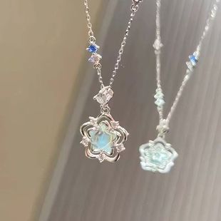 学生高级轻奢小众设计锁骨链 精致海洋之心项链女幻彩爱心ins新款
