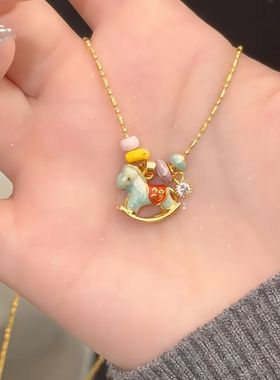 2025爆款马上有福锁骨链彩色多巴胺卡通童趣长颈链新款轻奢颈链