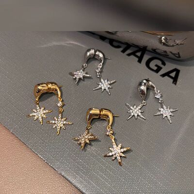 勇敢之星·Brave Star~美式双戴法闪钻八芒星设计感耳环