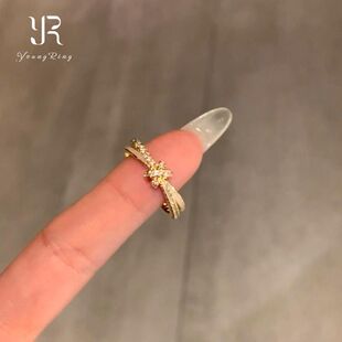 滴油打结简约双层女小众锆石设计轻奢戒指高级气质精致指环食指