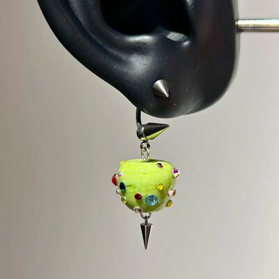 绿色苹果气泡金属耳骨钉多彩锆石恶魔钉马蹄环水滴耳圈耳饰耳环女