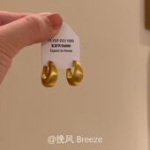 法式 金色磨砂拉丝耳扣冷淡风金属感高颜值哑光素圈耳饰