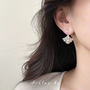 小众扇形银杏叶流苏珍珠耳环女夏天耳坠2025新款 轻奢高级感 爆款